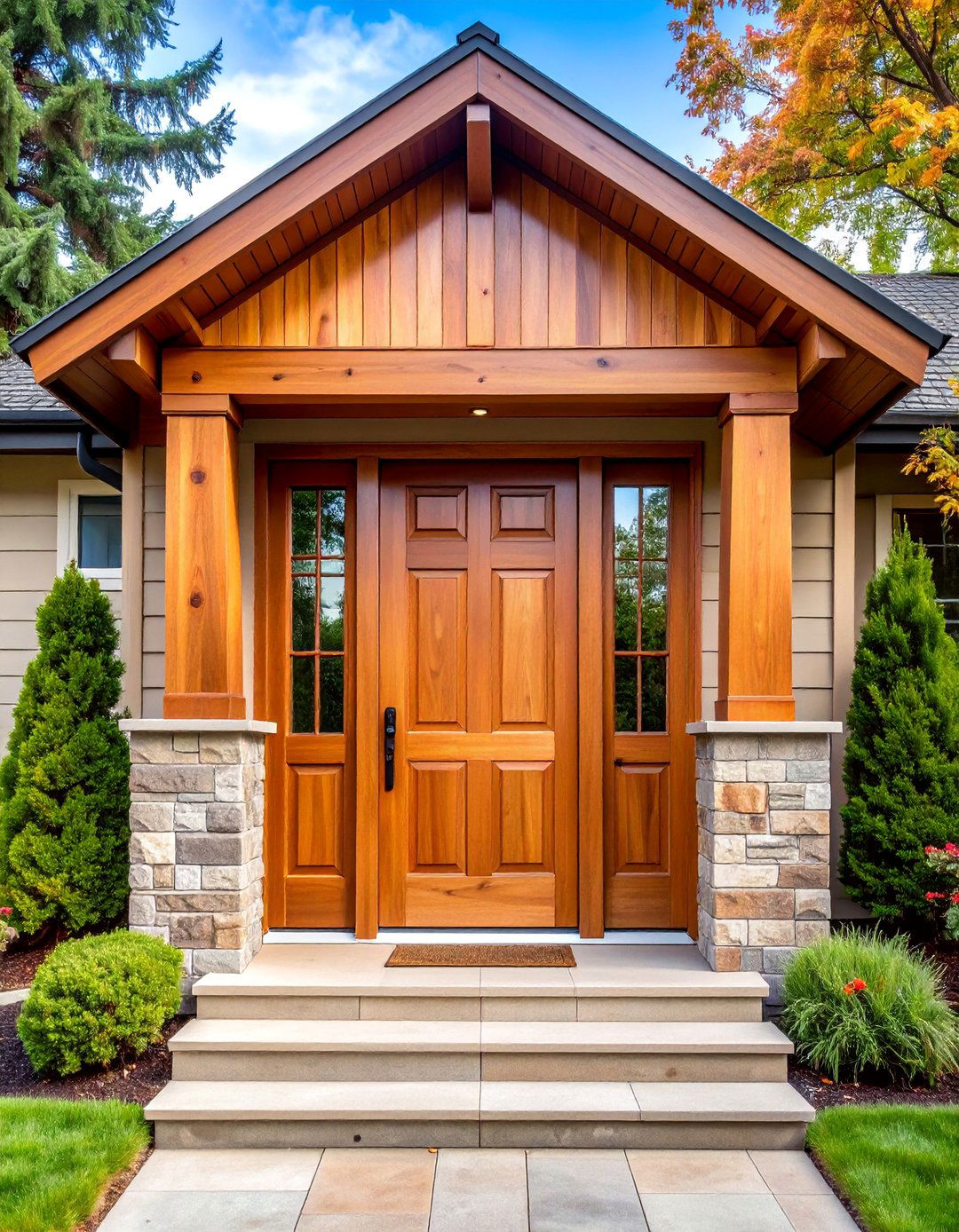 Natural Cedar Door Trim with Protective Stain Finish - 25 Exterior Door Trim Ideas
