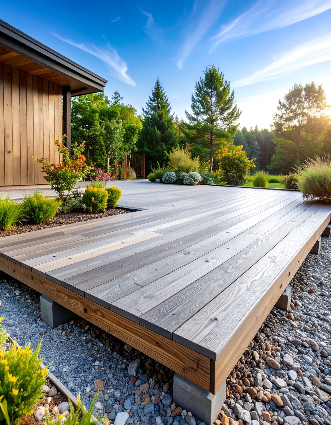 Natural Cedar Platform with Weathered Finish - 25 Platform Deck Ideas