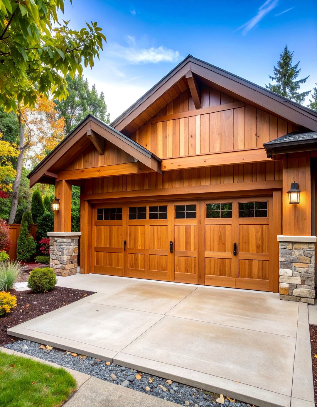 Natural Cedar Stained Trim with Rustic Character - 25 Exterior Garage Door Trim Ideas