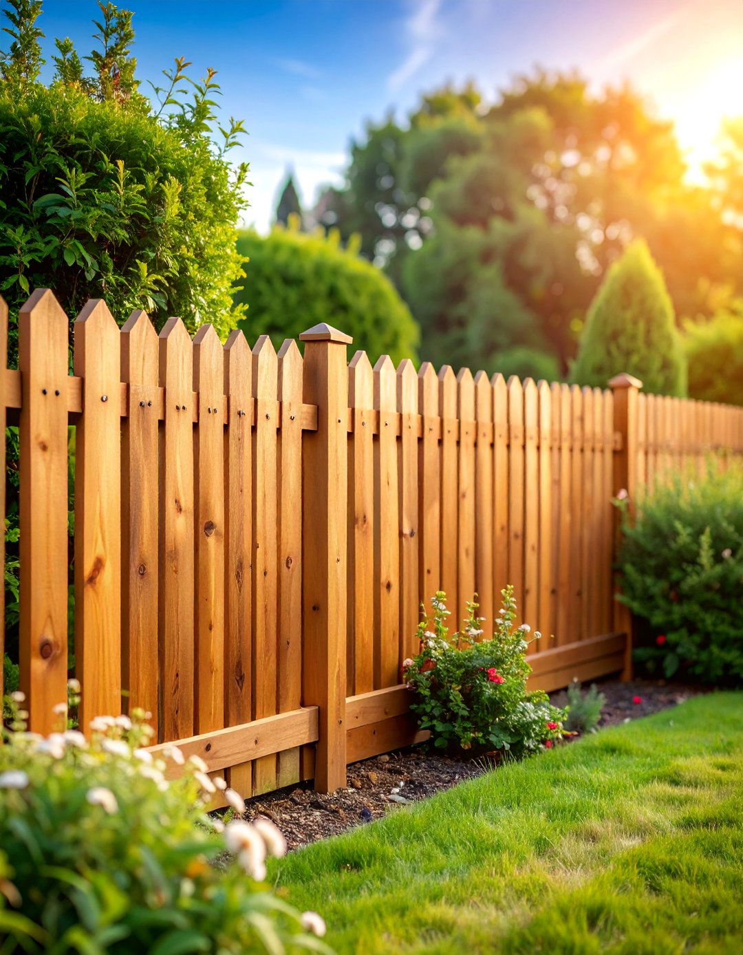 Natural Cedar Wood Tone Fence with Warm Character - 25 Garden Fence Colour Ideas