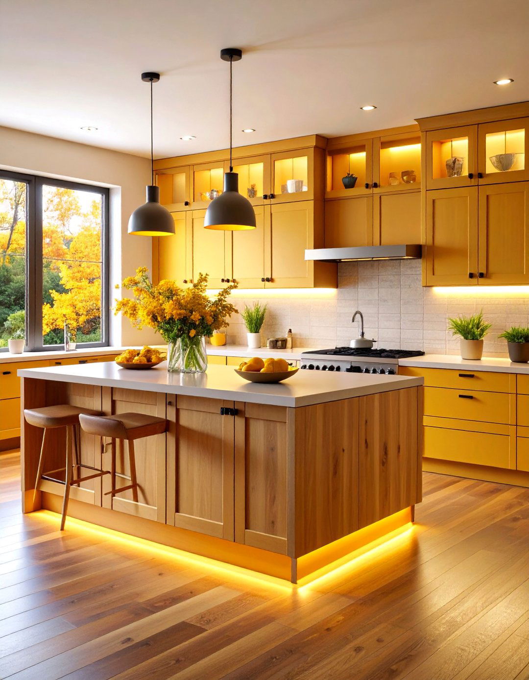 Natural Cherry Kitchen Cabinets with Under Cabinet Lighting - 25 Natural Cherry Kitchen Cabinets