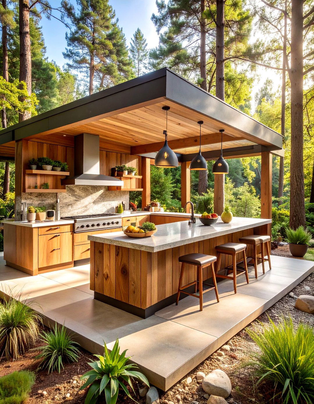 Natural Edge Wood Slab Kitchen - 25 Rustic Outdoor Kitchen Ideas