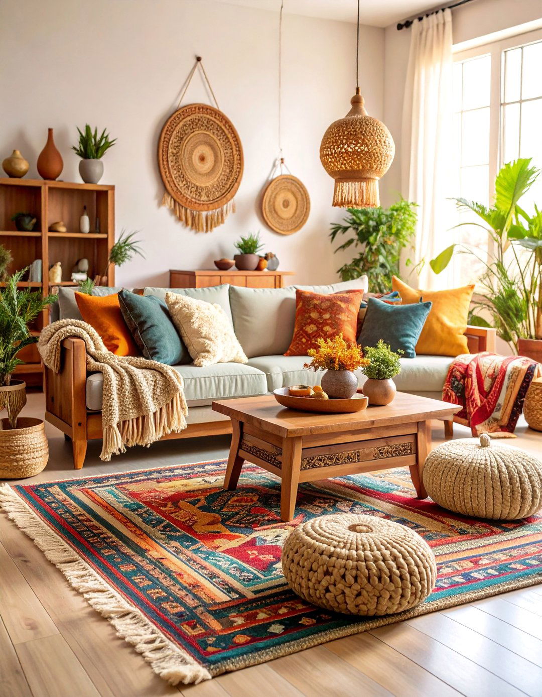 Natural Fiber Living Room with Global Influence - 25 Neutral Boho Living Room Ideas
