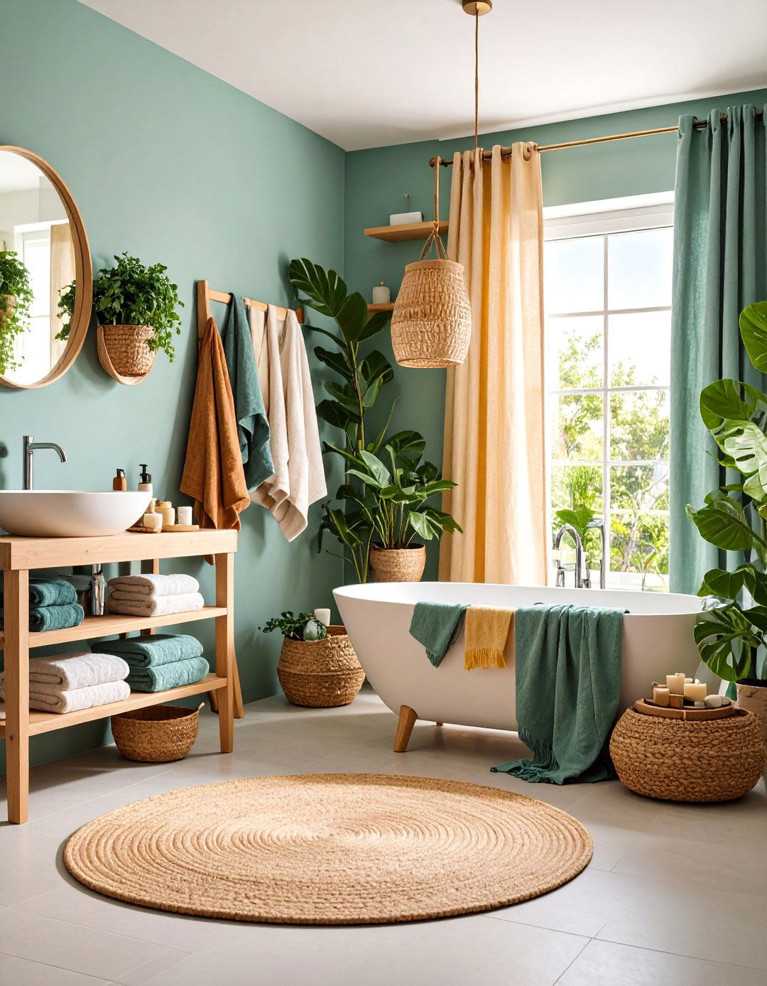 Natural Fiber Textile Layering - 25 Japandi Bathroom Ideas