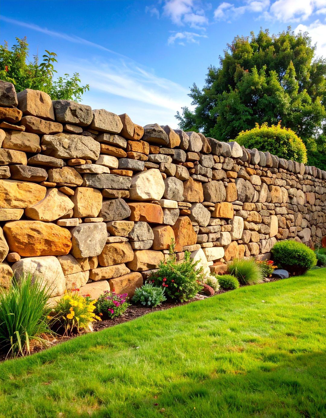 Natural Fieldstone Wall with Rustic Character - 25 Garden Wall Ideas