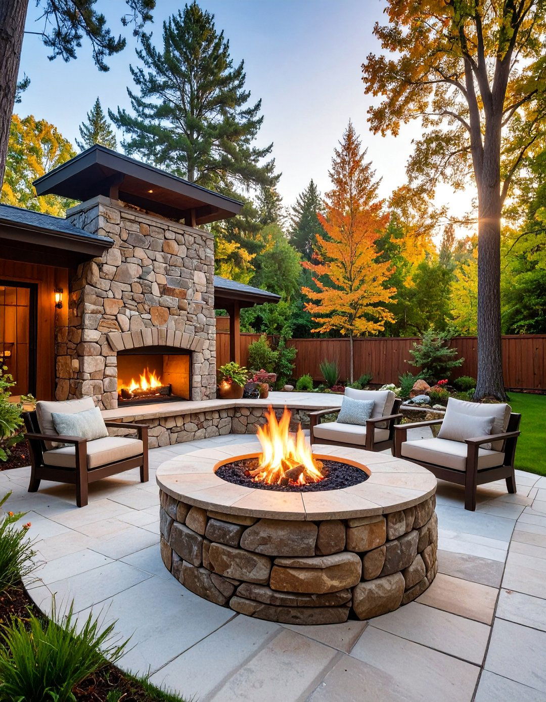 Natural Fieldstone with Sunken Fire Pit - 25 Stone Patio With a Fire Pit Ideas