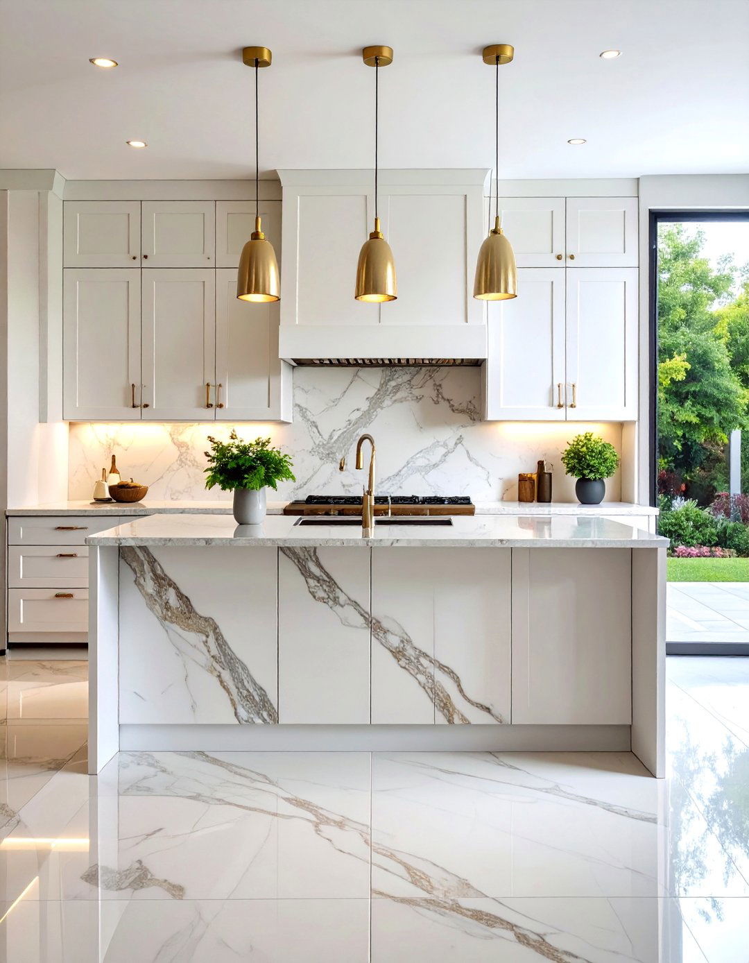 Natural Granite Slab with Book Matched Veining - 25 Backsplash Ideas for White Cabinets and Granite Countertops