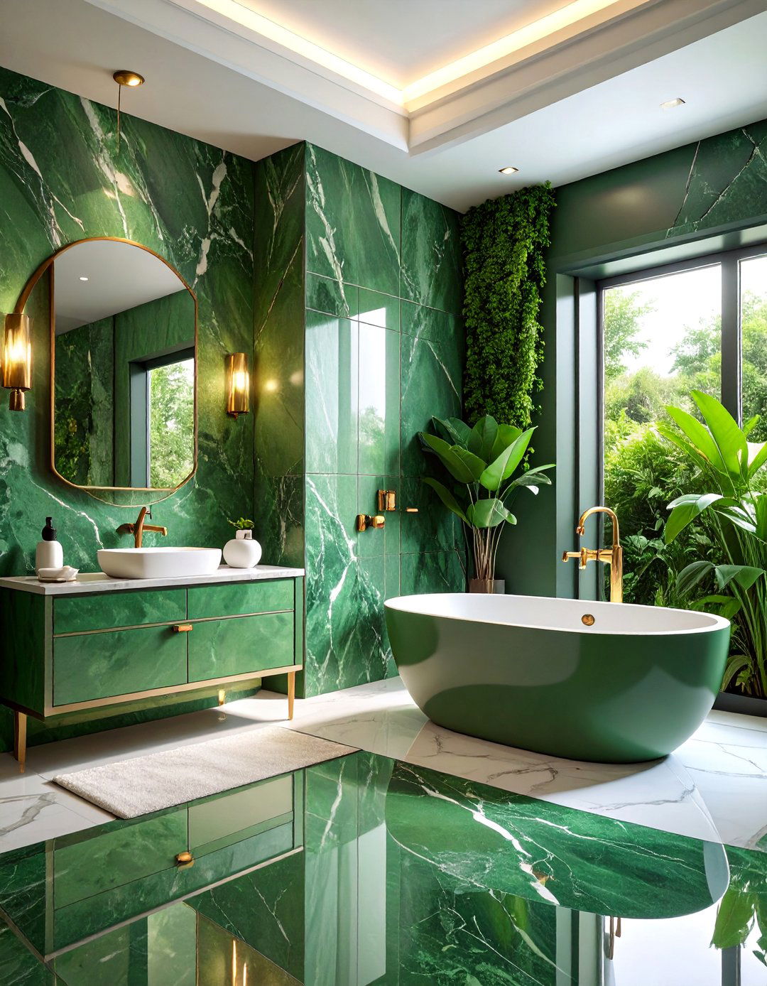 Natural Green Stone Elements - 25 Small Green Bathroom Ideas