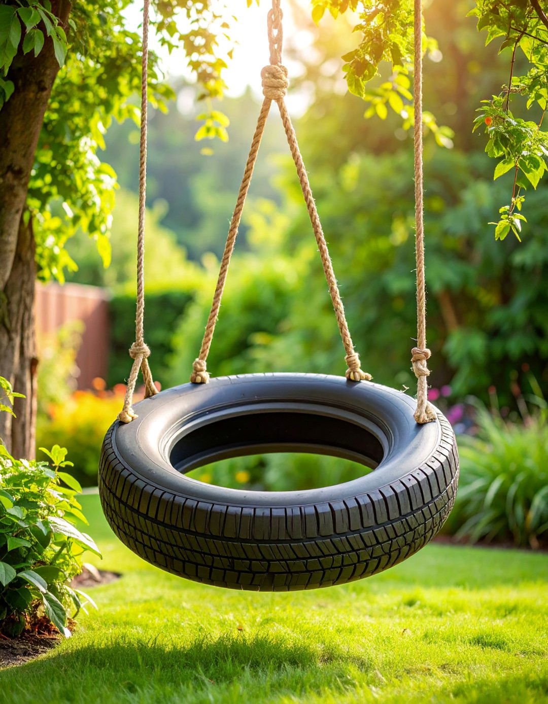 Natural Hemp Rope Tire Swing - 25 Tire Swing Ideas