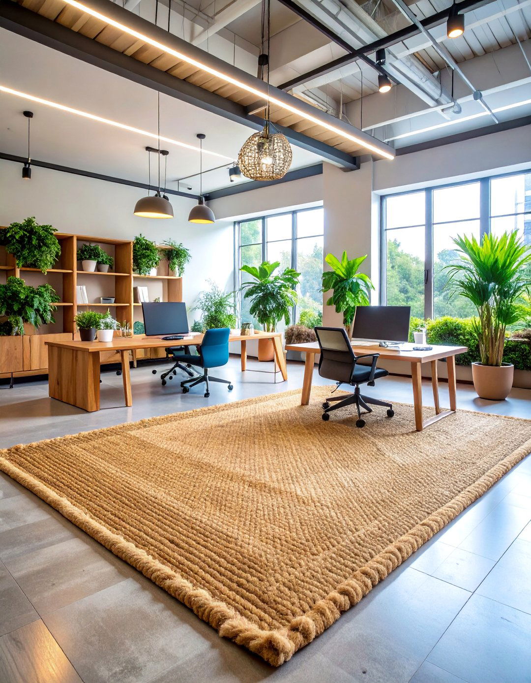 Natural Jute Office Rug with Organic Textures - 25 Office Rug Ideas