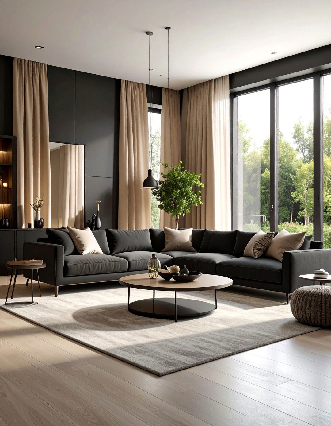 Natural Light Black Beige Living Room - 25 Black and Beige Living Room Ideas