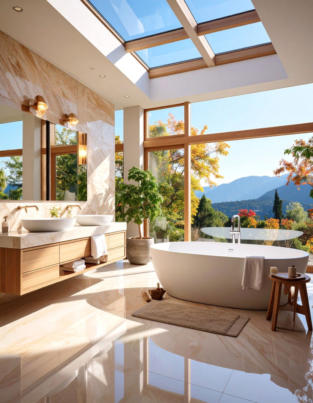 Natural Light Enhanced Travertine Bathroom Design - 25 Travertine Tile Bathroom Ideas