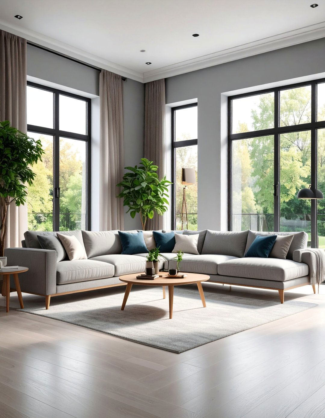 Natural Light Filled Living Room with Grey Walls and Black Trim - 25 Living Room With Grey Walls and Black Trim