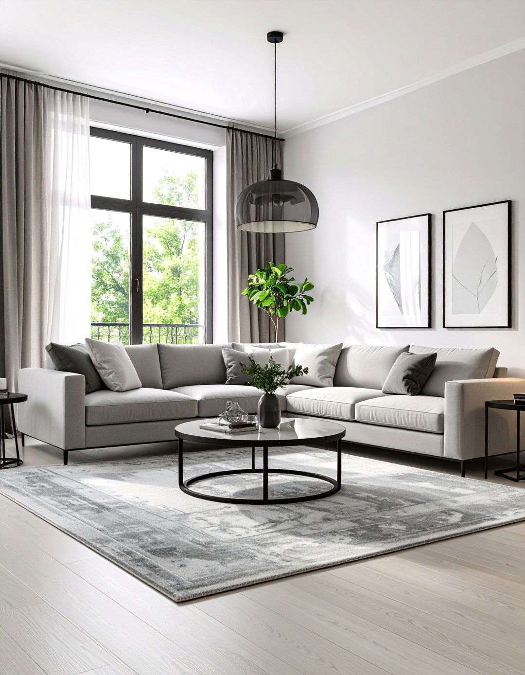 Natural Light Focused Living Room with Sheer Treatments - 25 living room grey walls black trim