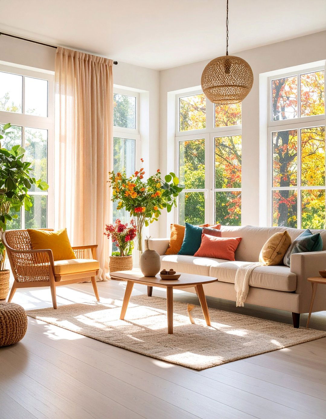 Natural Light Maximizing Living Room with Sheer Window Treatments - 25 Small Living Room Ideas