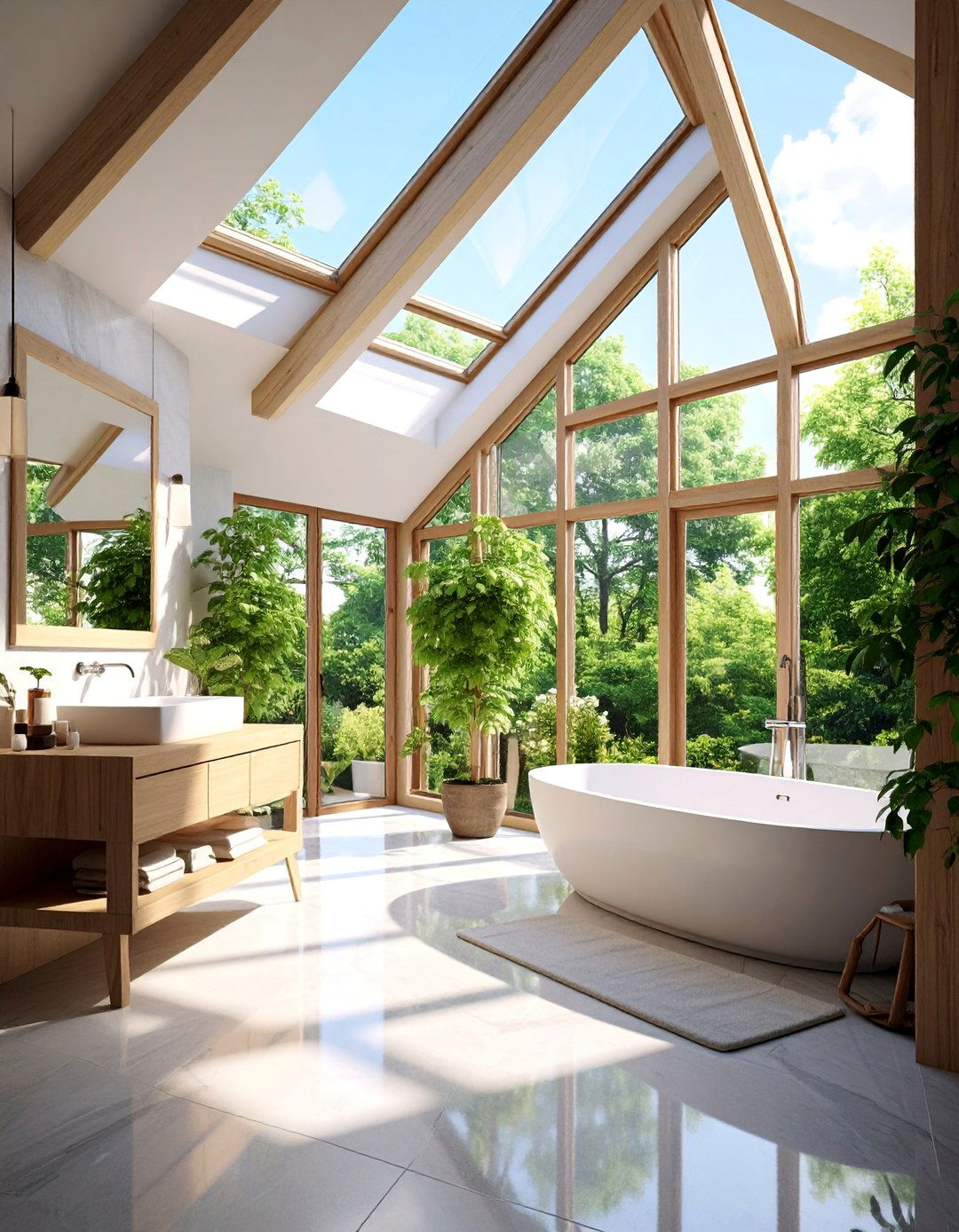 Natural Light Wet Room with Skylight Features - 25 Wet Room Ideas