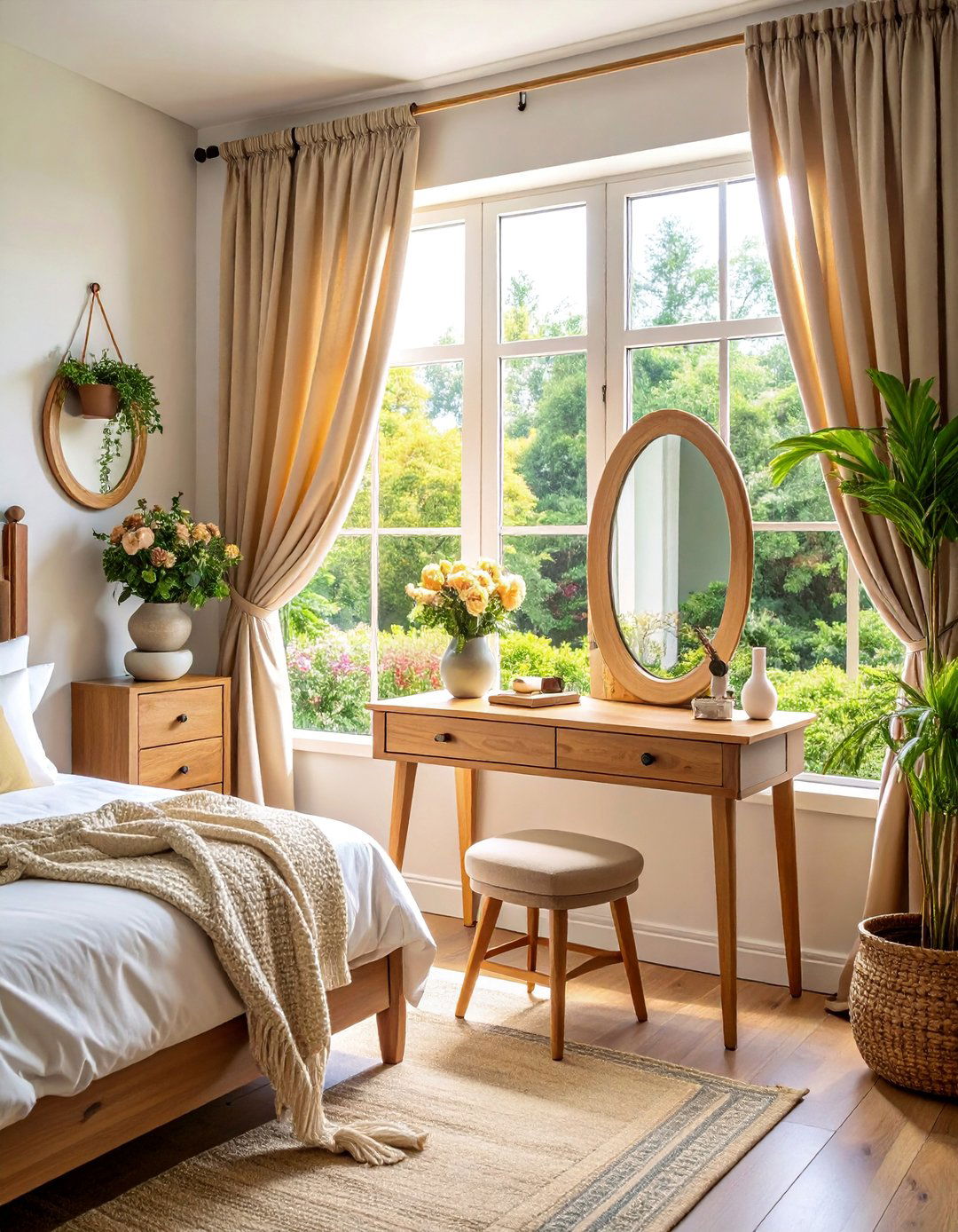 Natural Light Window Vanity with Garden Views - 25 Vanity Room Ideas