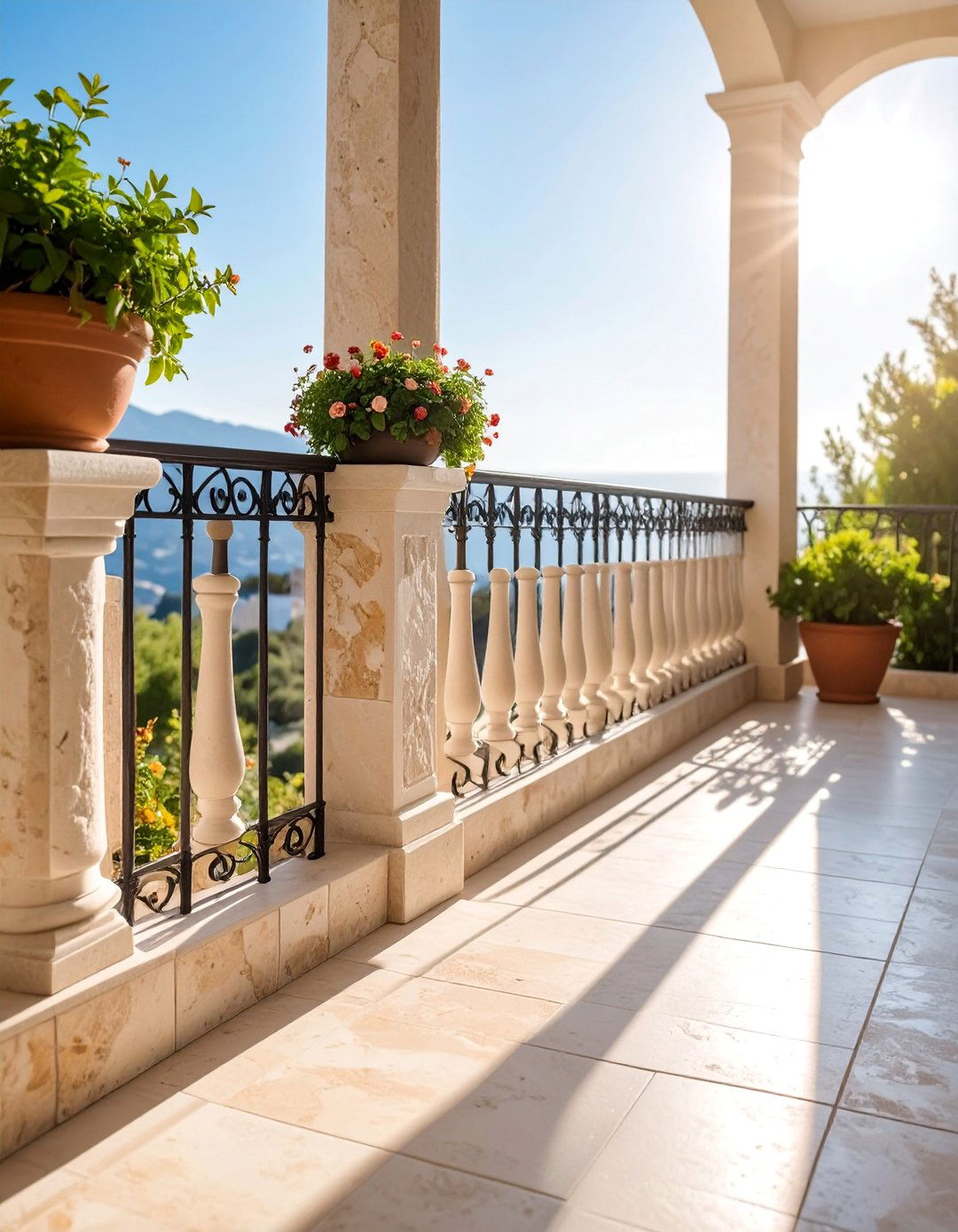 Natural Limestone Balcony with Organic Texture - 25 Balcony Tiles Ideas