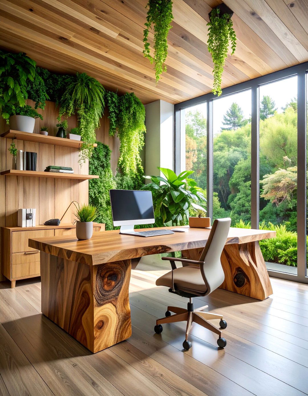 Natural Live Edge Wood Floating Desk with Organic Character - 25 Floating Desk Ideas