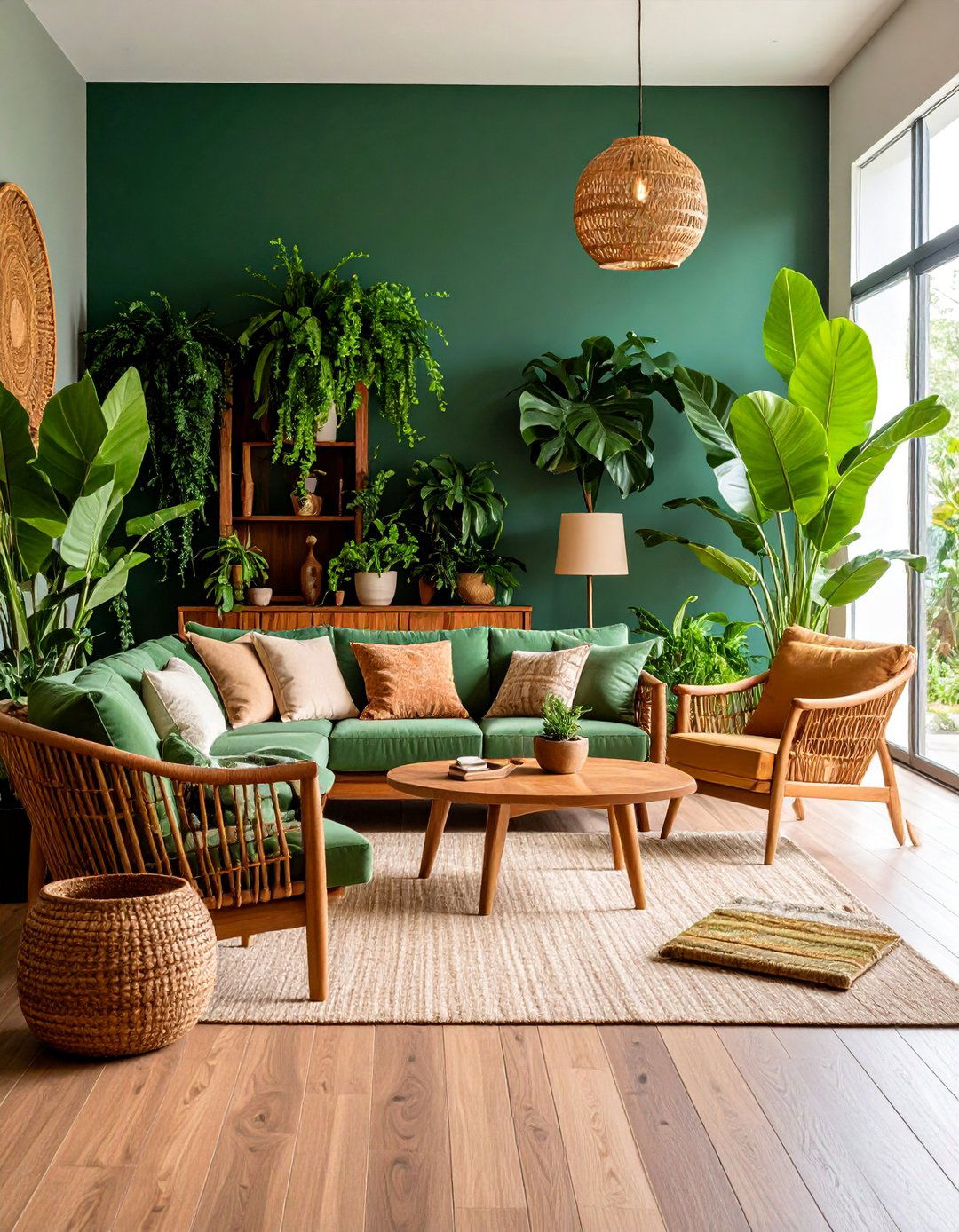 Natural Living Room with Indoor Plants and Organic Elements - 25 Long Living Room Ideas