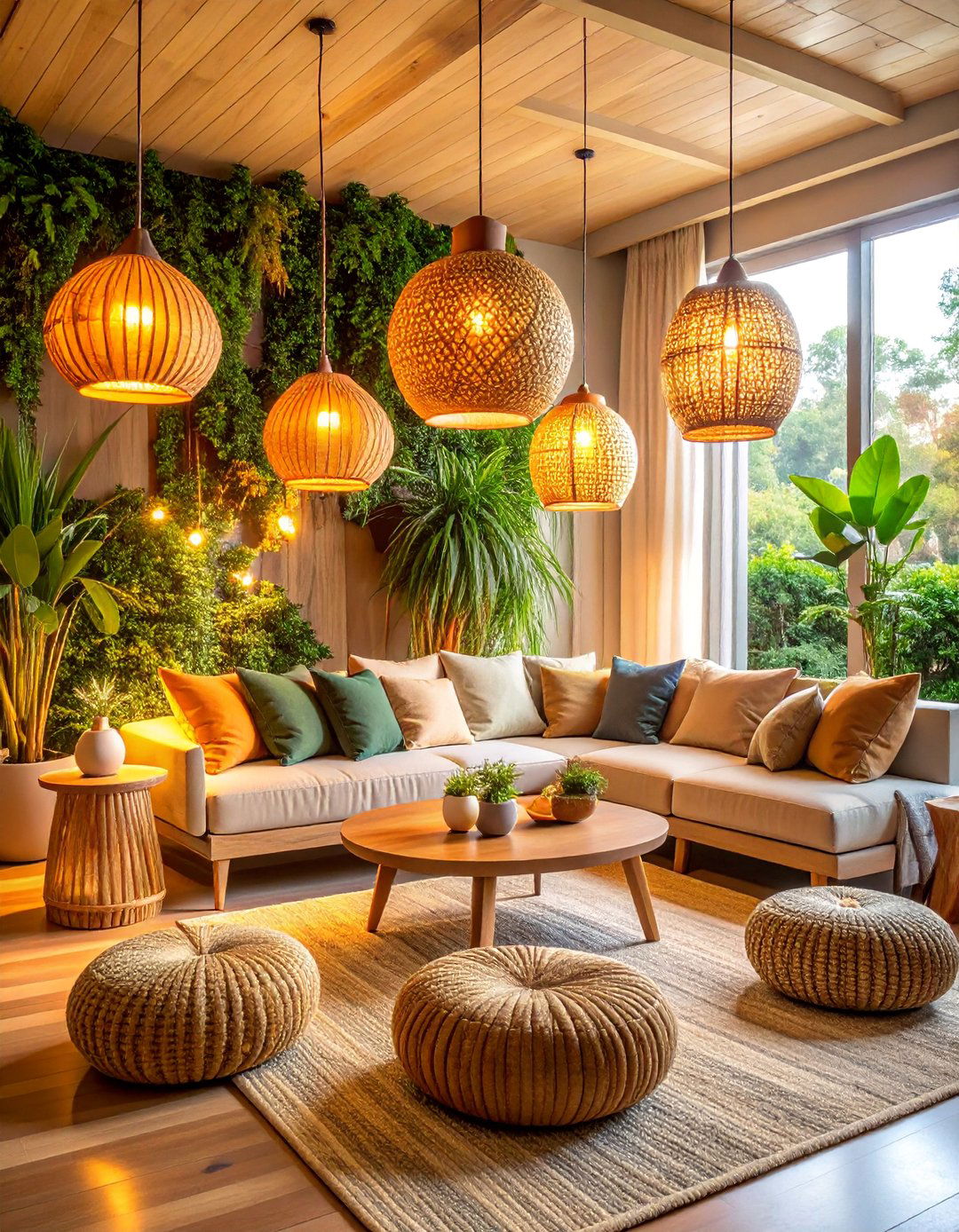 Natural Living Room with Organic Materials and Warm Tones - 25 Living Room Lighting Ideas