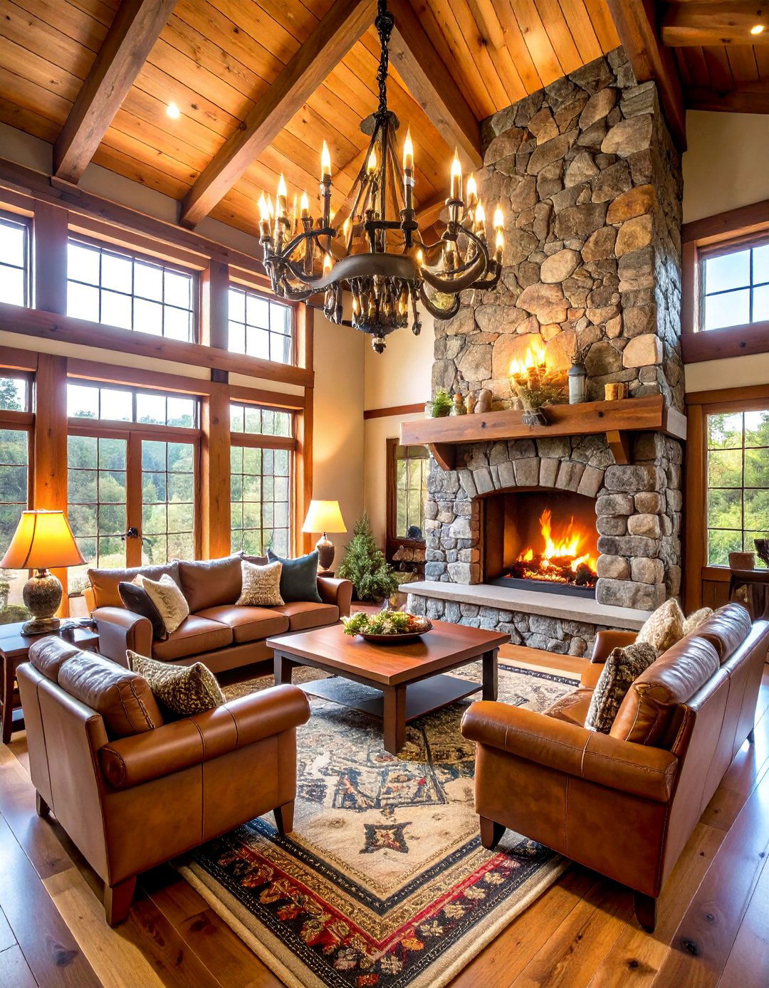 Natural Lodge Style Fireplace with Antler Decor - 25 Cabin Fireplace Ideas