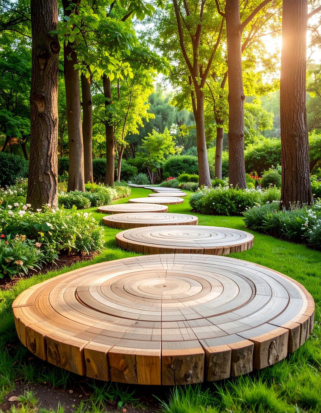 Natural Log Round Path - 25 Natural Walkway Ideas