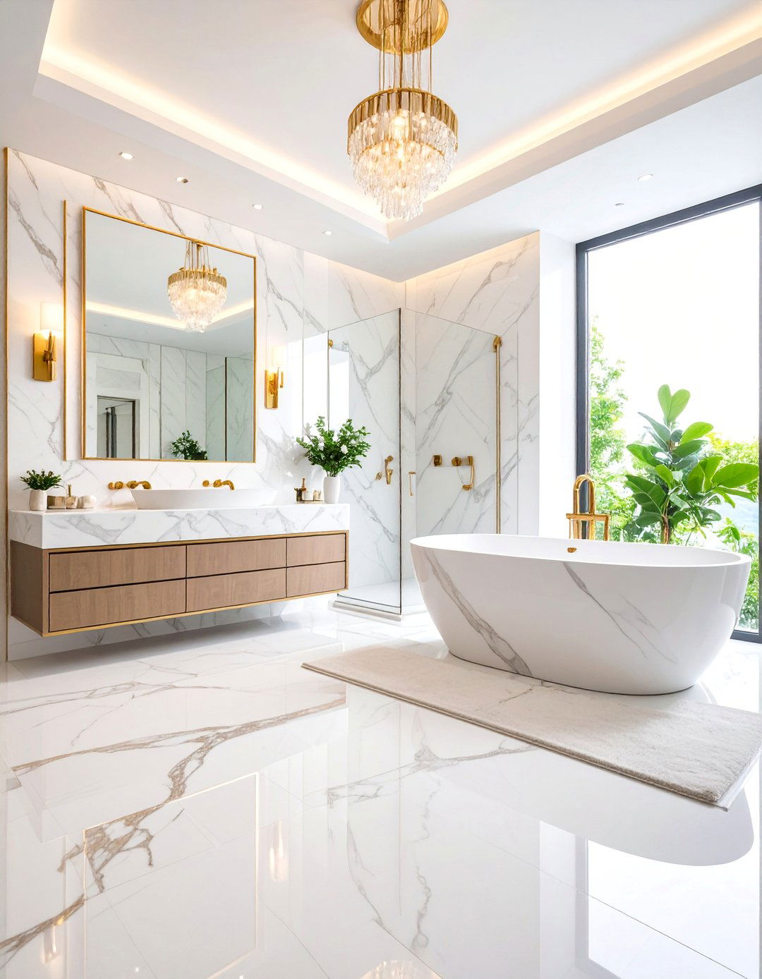 Natural Marble and Brass Luxury Spa Bathroom - 25 Natural Bathroom Ideas
