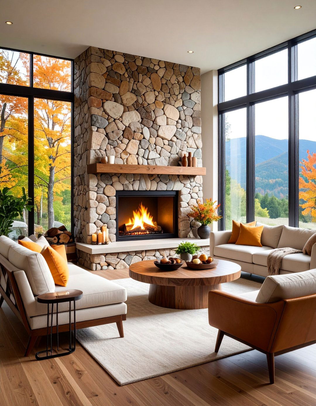 Natural Mosaic Stone Artistic Fireplace - 25 Stone Fireplace Ideas