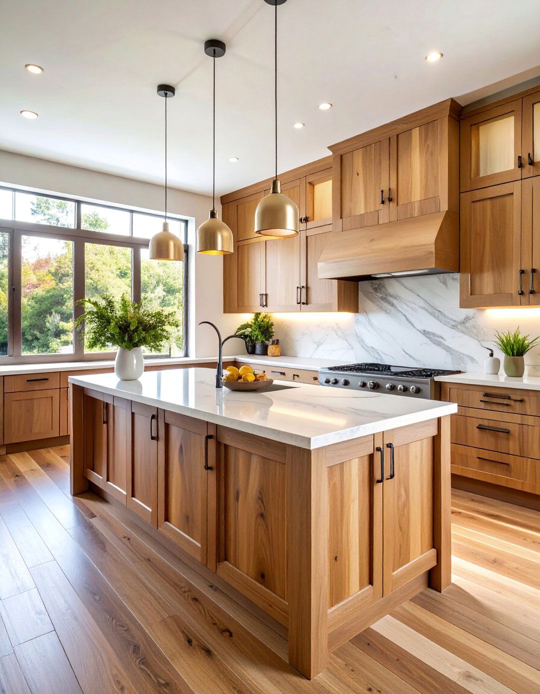 Natural Oak Shiplap Island with Marble Subway Tile Backsplash - 25 Kitchen Shiplap Ideas With Kitchen Island Ideas