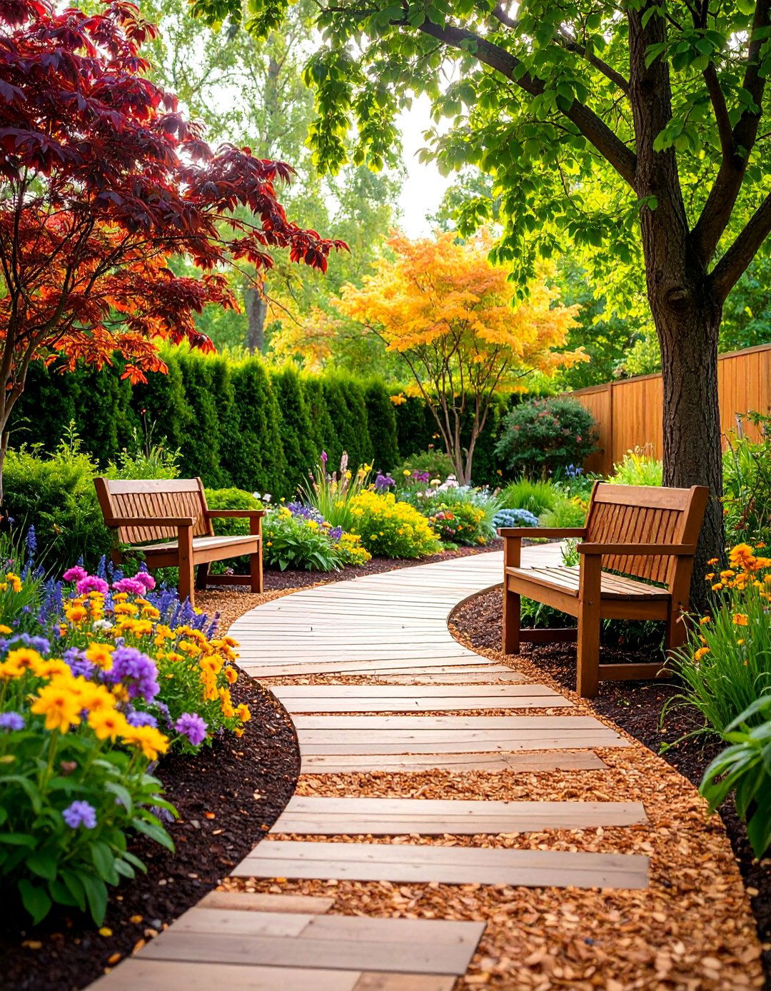 Natural Pathway Wood Chip Connector Patio - 25 mulch patio ideas