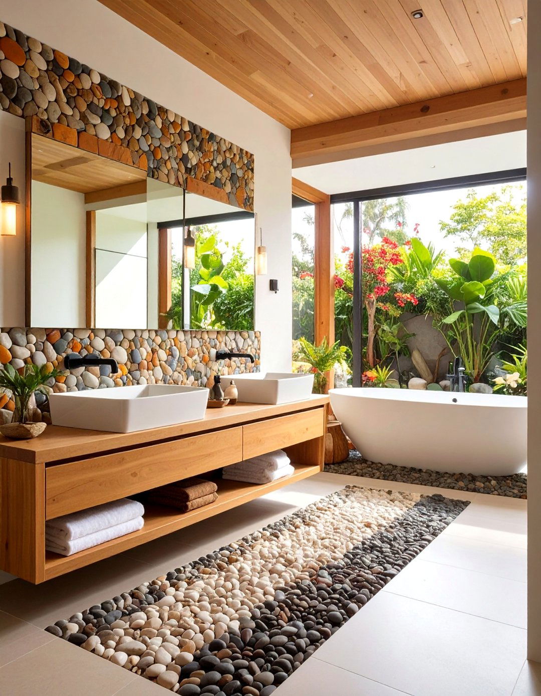 Natural Pebble Mosaic Backsplash - 25 Bathroom Backsplash Ideas
