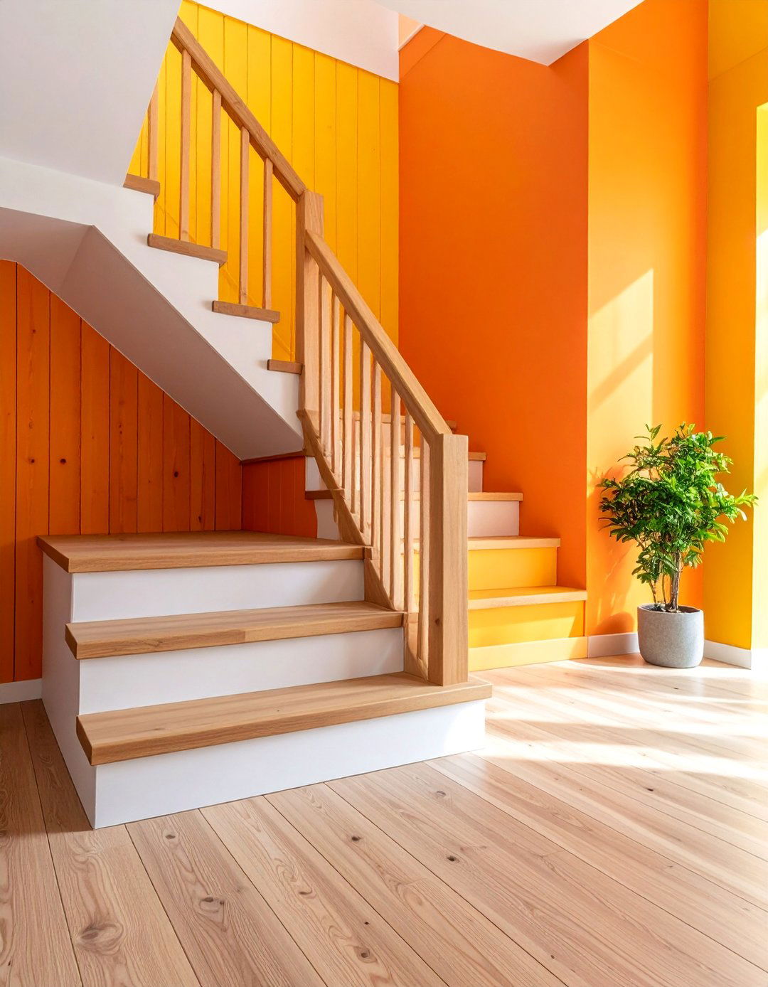 Natural Pine Stair Wall Treatment - 25 shiplap accent wall ideas