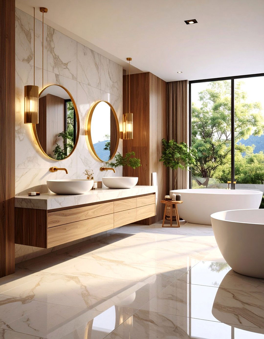 Natural Quartzite and Walnut Modern Organic Bathroom - 25 Natural Bathroom Ideas