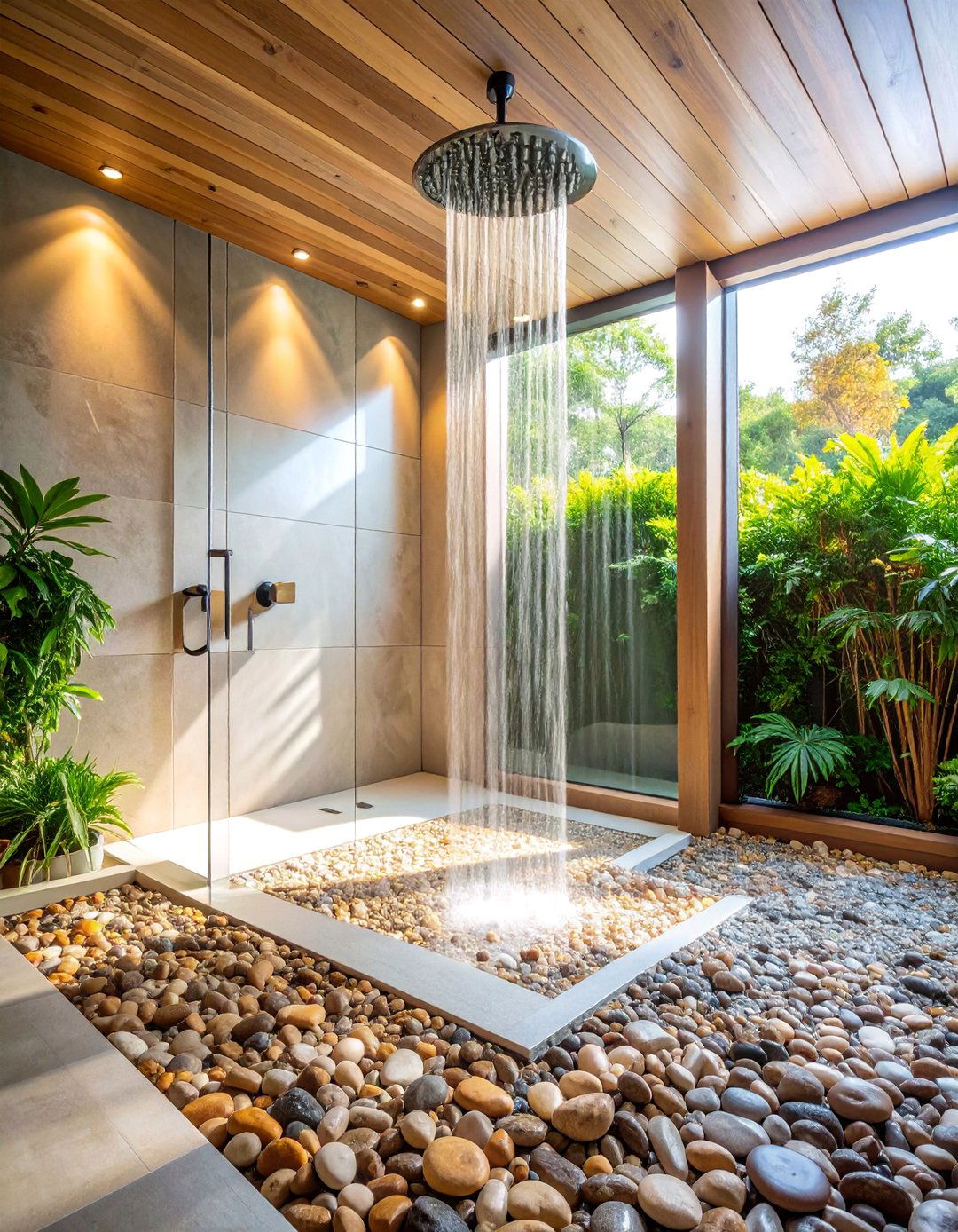 Natural River Rock Texture - 25 Walk-in Shower Tile Ideas