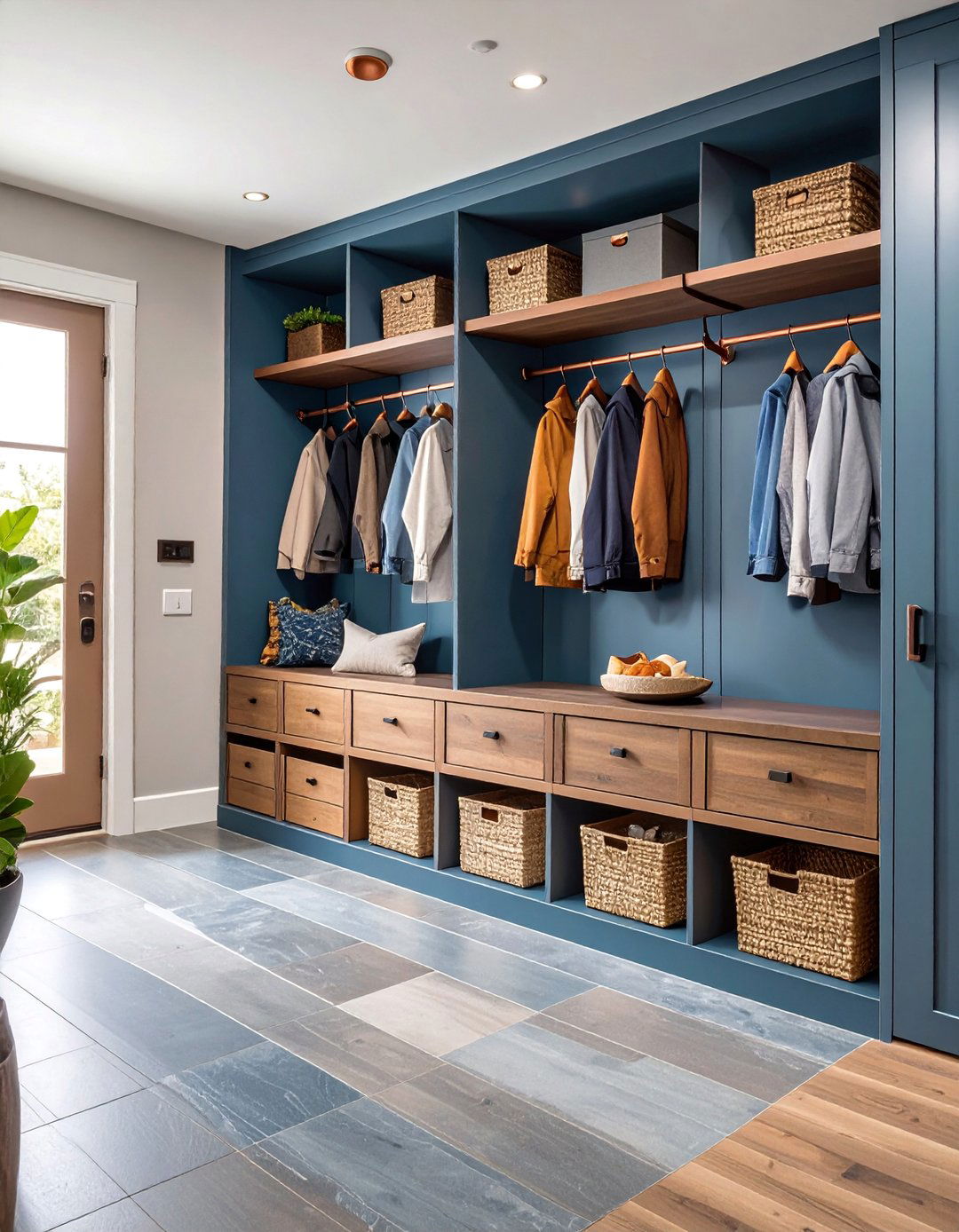 Natural Slate Mudroom Floor with Copper Accents - 25 Mudroom Floor Ideas