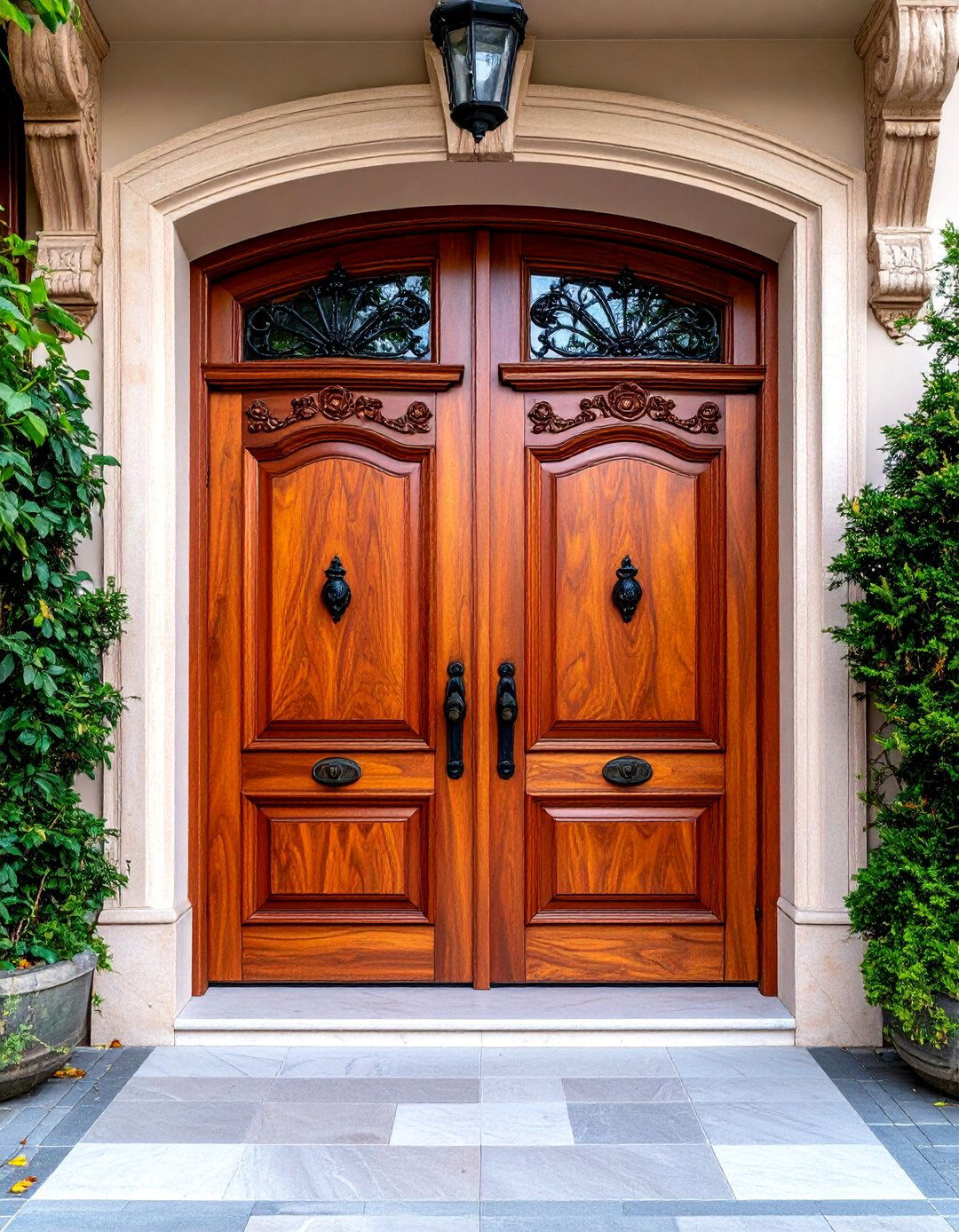 Natural Stained Double Doors with Grain Enhancement - 25 Double Front Door Ideas