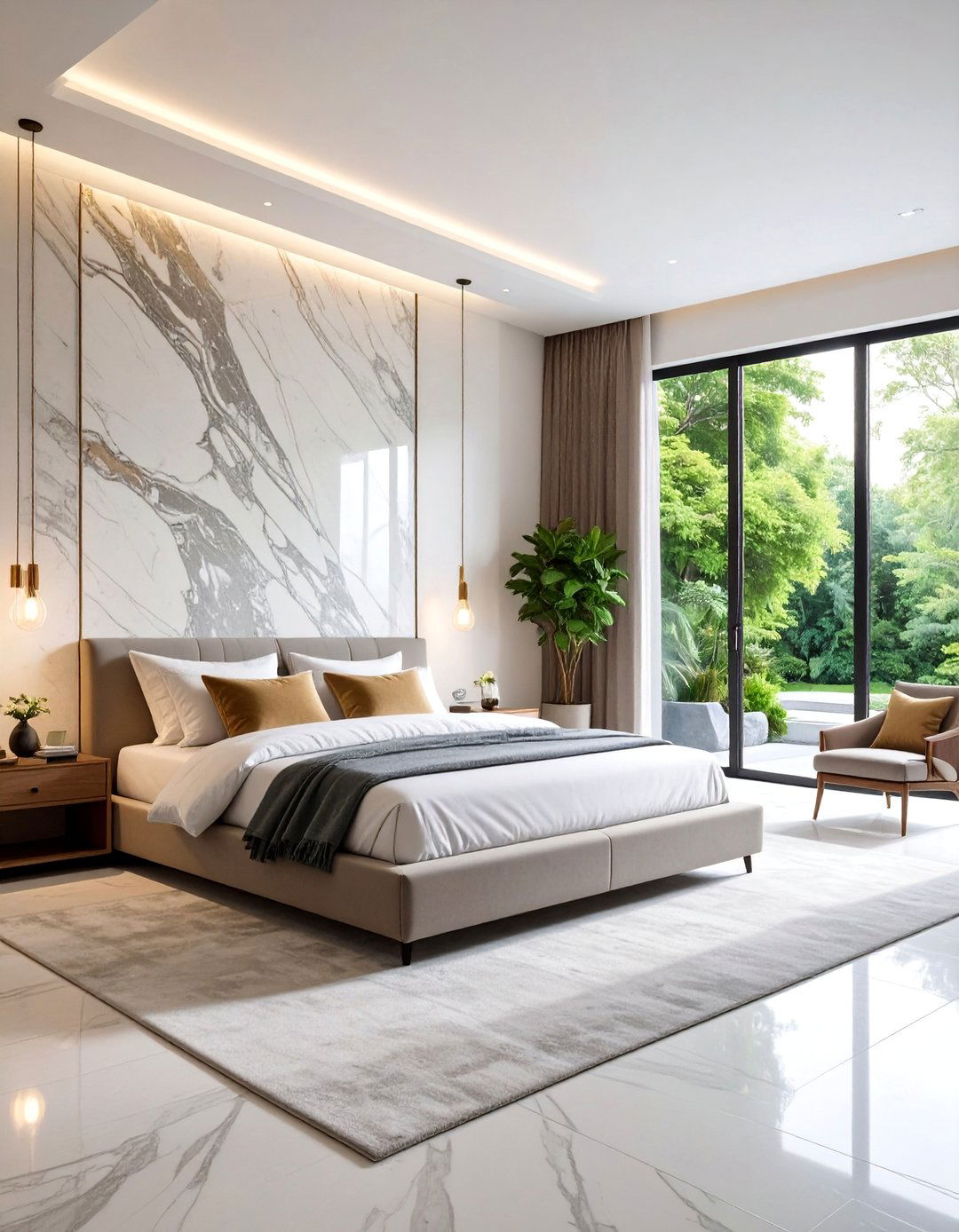 Natural Stone Accent Features with Organic Textures - 25 Minimalist Bedroom Ideas