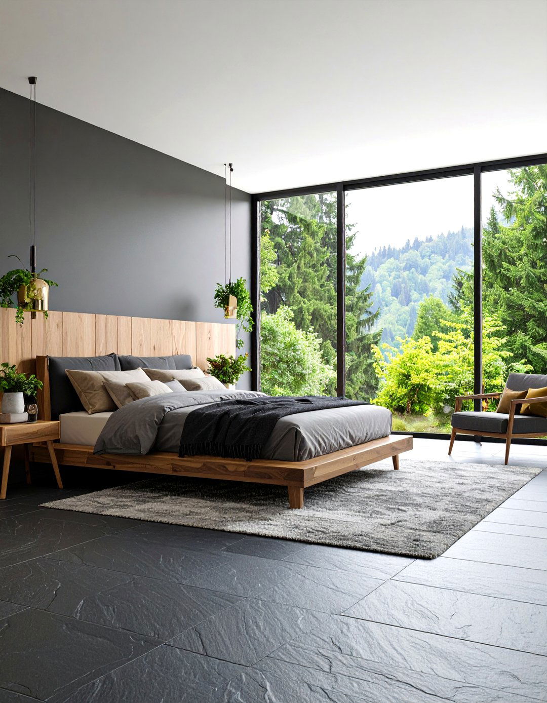 Natural Stone Bedroom Flooring with Slate Texture - 25 Bedroom Flooring Ideas