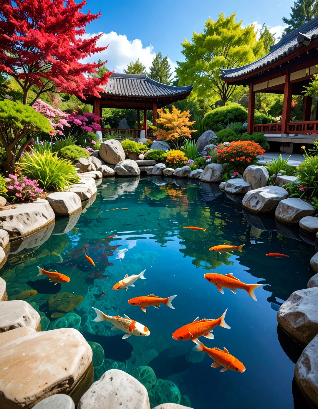 Natural Stone Border Fish Pond with Rock Garden - 25 Fish Pond Ideas