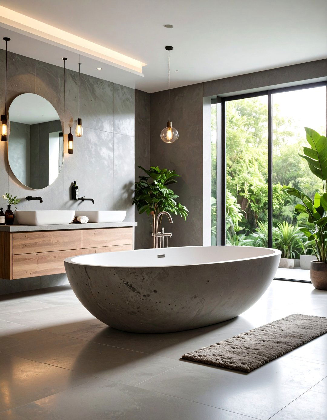 Natural Stone Concrete Bathtub for Industrial Elegance - 25 Bathtub Ideas