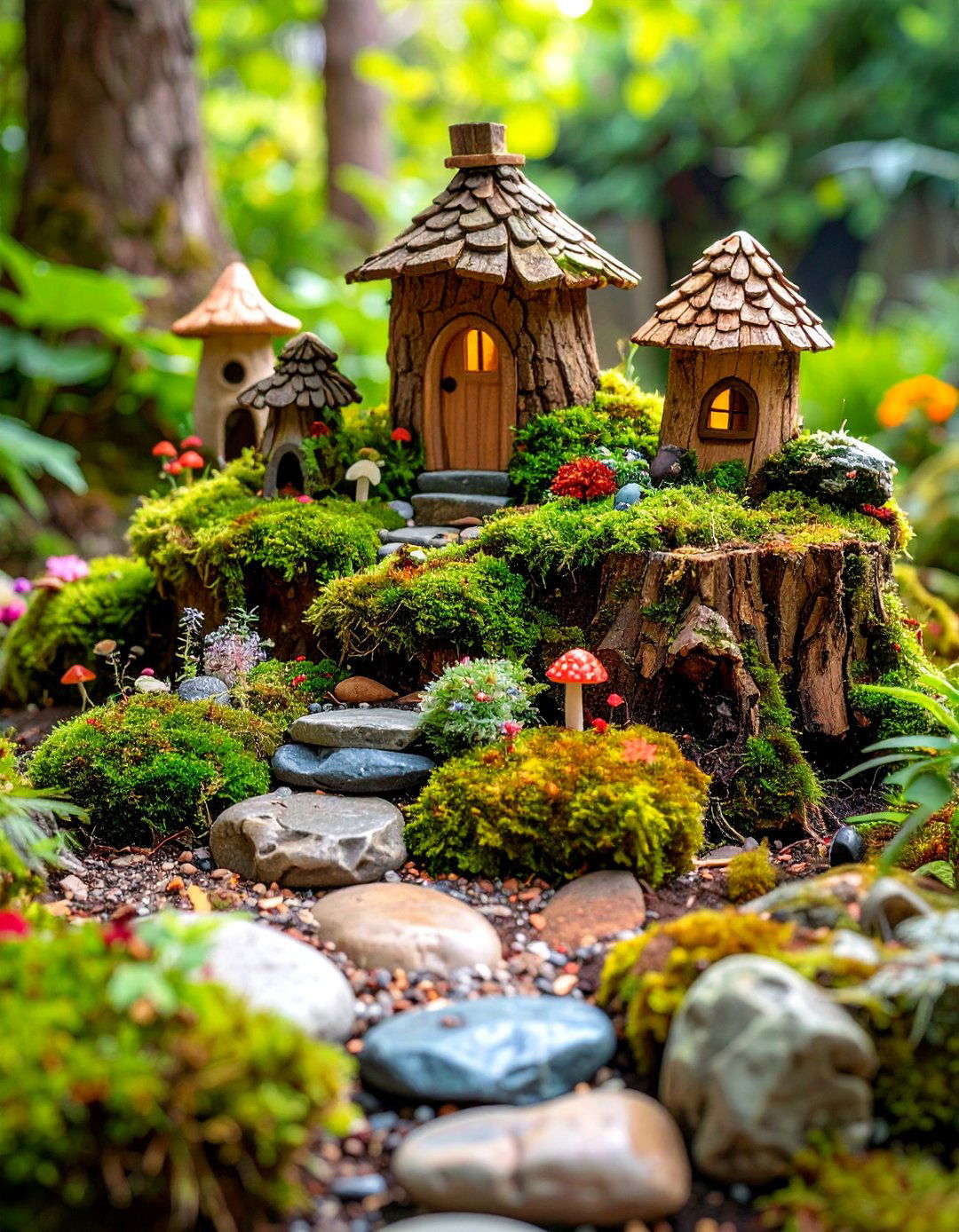 Natural Stone Container Fairy Garden - 25 Tree Stump Fairy Garden Ideas