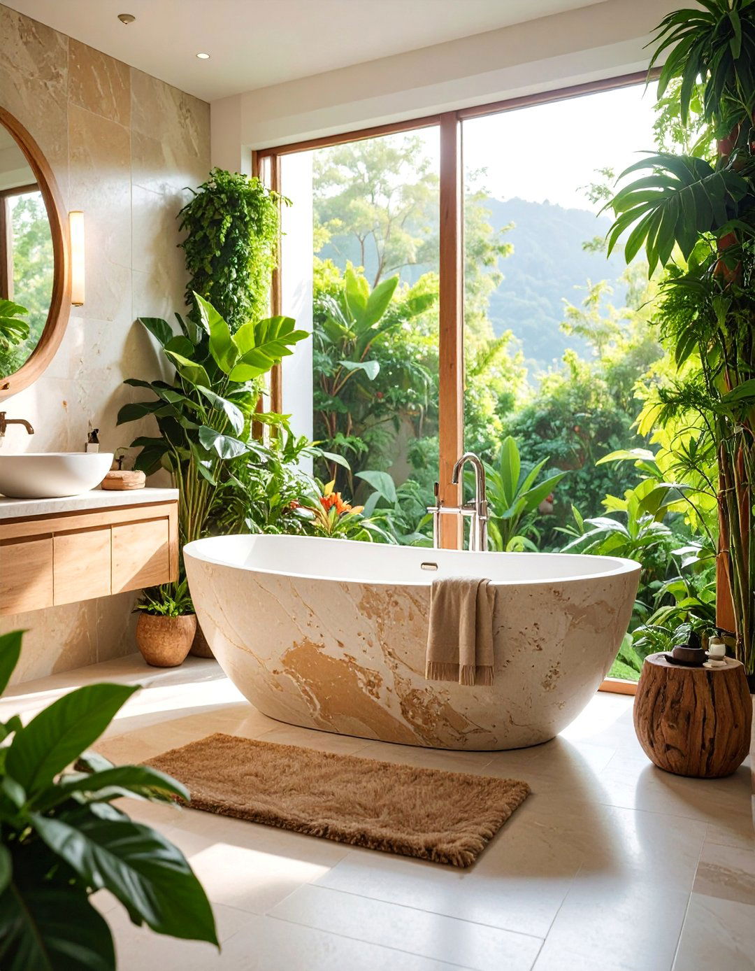Natural Stone Drop In Tub with Organic Texture - 25 Drop in Tub Ideas