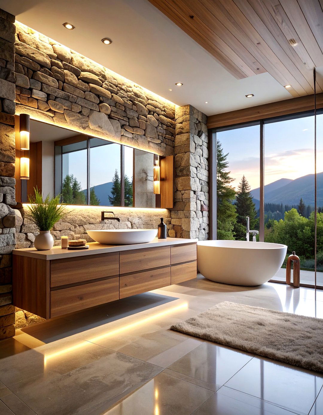 Natural Stone Feature Wall Bathroom - 25 Modern Bathroom Ideas