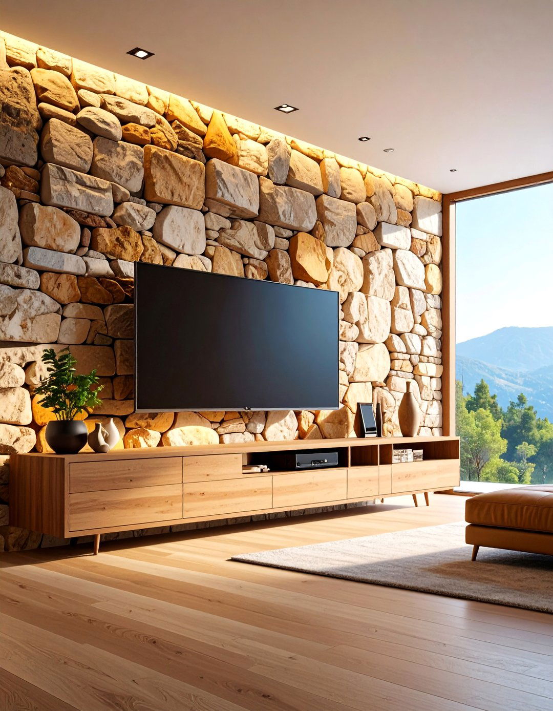 Natural Stone Feature Wall Design - 25 Tv Wall Ideas