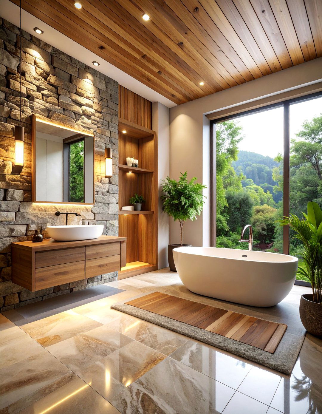 Natural Stone Feature Walls - 25 Modern Bathroom Decor Ideas