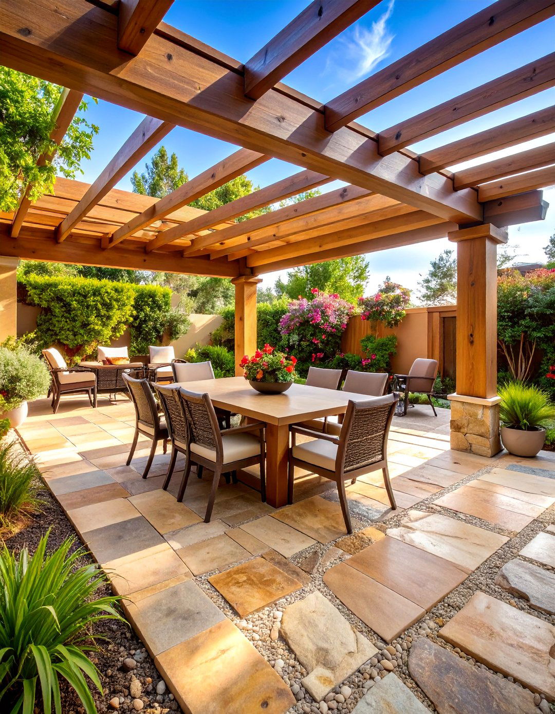 Natural Stone Flagstone Pergola Foundation - 25 Pergola Flooring Ideas
