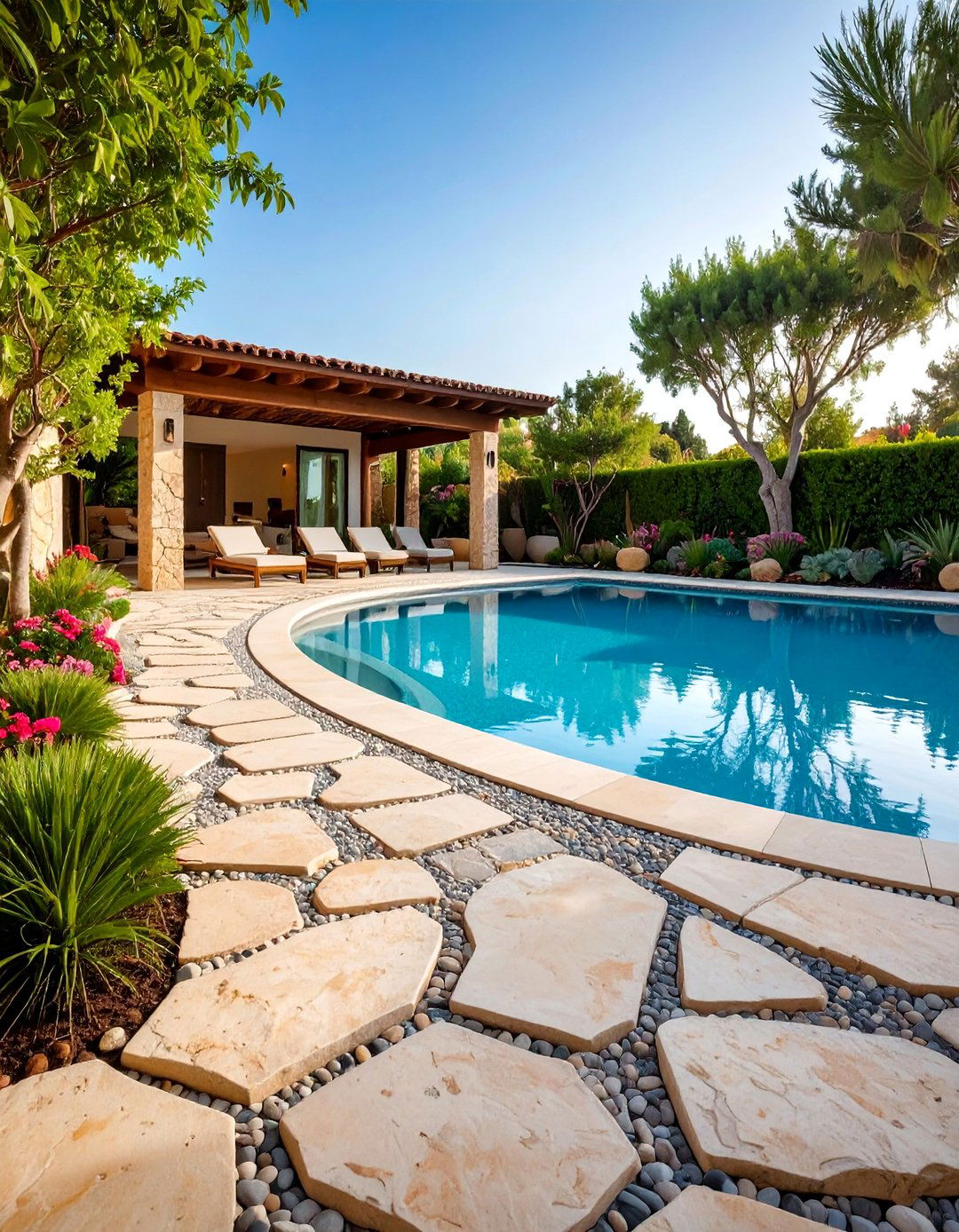Natural Stone Flagstone Pool Walkway - 25 Pool Walkway Ideas