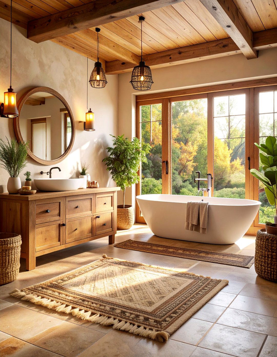 Natural Stone Floor Rustic Bathroom Foundation - 25 Country Bathroom Ideas