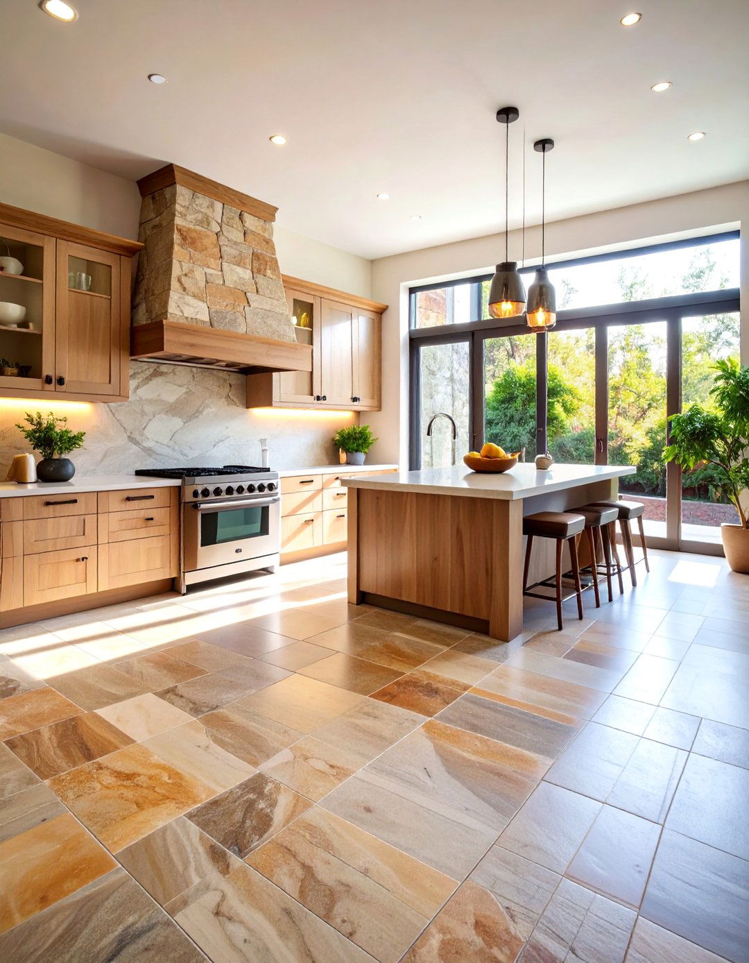 Natural Stone Flooring with Heated Comfort - 25 Natural Kitchen Design Ideas
